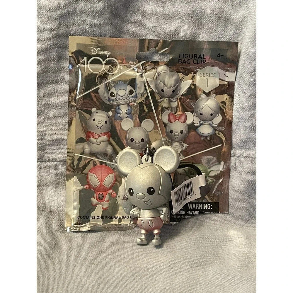 NEW Walt Disney 100 Series 1 Figural 3D Keychain Bag‎ Clip - Silver Mickey Mouse